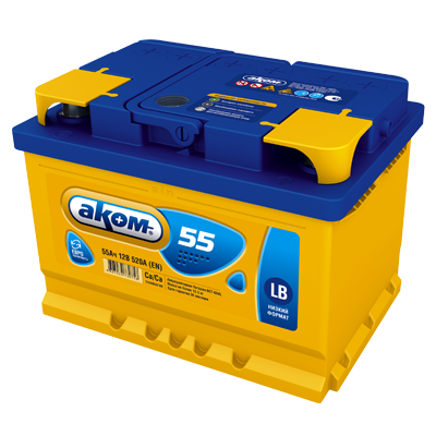 AKOM 6CT-55 Евро (55 A/h), 520А R+ Низкий