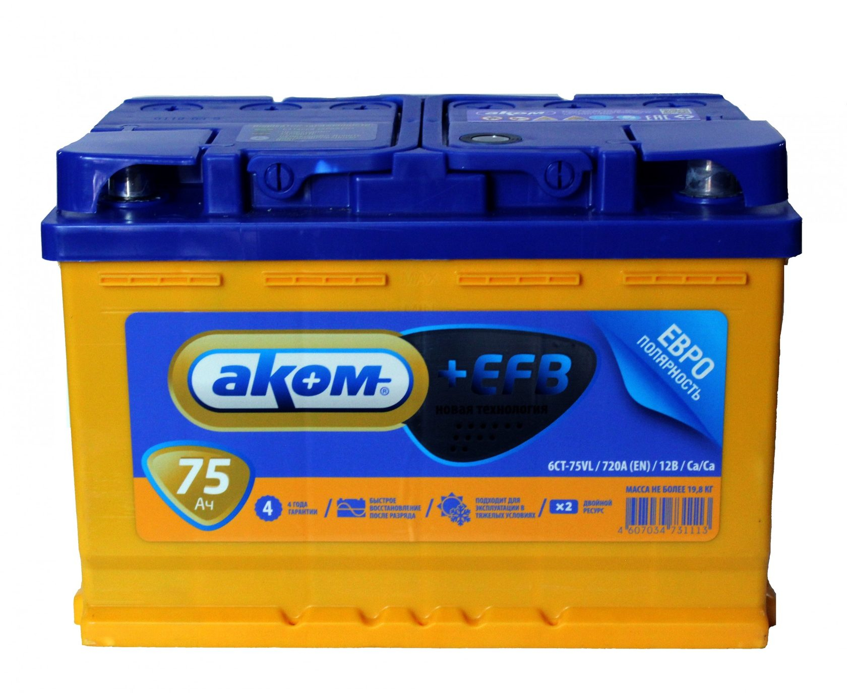 AKOM +EFB 6CT-75 Евро (75 A/h), 720А R+